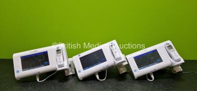 3 x Welch Allyn Connex Spot Vital Signs Touchscreen Monitors (All Power Up and 1 x Stock Power Supply Used - Stock Power Supply Not Included) with 3 x Welch Allyn Braun ThermoScan Ear Thermometers, 2 x Power Supplies and 3 x GCX Mounting Arms *SN 10003432