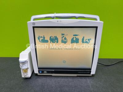 GE B450 Carescape Patient Monitor *Mfd 2014* (Powers Up with Crack in Casing - See Photos) with GE Type E-MINIC-00 Gas Module with Mini D-fend Water Trap *SN 6585155 / SJA14302460HA*