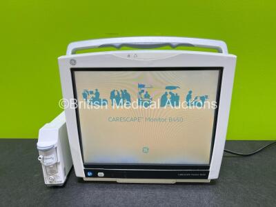 GE B450 Carescape Patient Monitor *Mfd 2014* (Powers Up with Crack in Casing - See Photos) with GE Type E-MINIC-00 Gas Module with Mini D-fend Water Trap *SN 6564554 / SJA14302463HA*