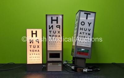 Job Lot Including 3 x Eye Test Light Boxes (2 x Power Up and 1 x Untested Due to Cut Power Cable - See Photo) *SN 1833212012000 / 030815 / 5220471* *Cage*