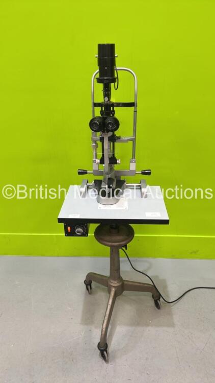 Woodlyn Slit Lamp / Microscope with Binoculars and 2 x 10x Eyepieces on Trolley (Powers Up with Good Bulb )