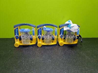 3 x Laerdal LSU Suction Units (All Power Up) with 3 x Suction Cups, Hoses and 3 x Batteries