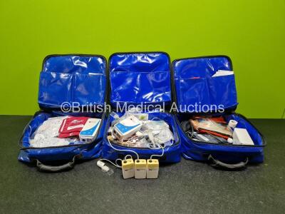 3 x Blue Ambulance Bags with 3 x Masimo ISA CO2 Module Adapters and Various Patient Monitoring Cables