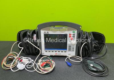 GS Corpuls3 Slim Defibrillator Ref : 04301 (Powers Up) with Corpuls Patient Box Ref : 04200 (Powers Up) with Pacer, Oximetry, ECG-D, ECG-M, CO2, CPR, NIBP and Printer Options, 4 and 6 Lead ECG Leads, BP Cuff, Hose, Paddle Lead, CO2 Cable, 3 x Li-ion Batte
