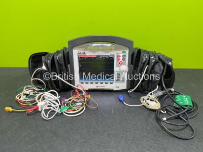 GS Corpuls3 Slim Defibrillator Ref : 04301 (Powers Up) with Corpuls Patient Box Ref : 04200 (Powers Up) with Pacer, Oximetry, ECG-D, ECG-M, CO2, CPR, NIBP and Printer Options, 4 and 6 Lead ECG Leads, Hose, Paddle Lead, CO2 Cable, 3 x Li-ion Batteries and 