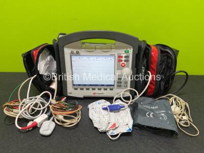 GS Corpuls3 Slim Defibrillator Ref : 04301 (Powers Up) with Corpuls Patient Box Ref : 04200 (Powers Up) with Pacer, Oximetry, ECG-D, ECG-M, CO2, CPR, NIBP and Printer Options, 4 and 6 Lead ECG Leads, BP Cuff, Hose, Paddle Lead, CO2 Cable, 3 x Li-ion Batte