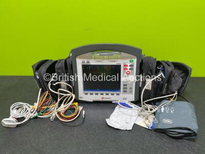GS Corpuls3 Slim Defibrillator Ref : 04301 (Powers Up) with Corpuls Patient Box Ref : 04200 (Powers Up) with Pacer, Oximetry, ECG-D, ECG-M, CO2, CPR, NIBP and Printer Options, 4 and 6 Lead ECG Leads, BP Cuff, Hose, Paddle Lead, CO2 Cable, 3 x Li-ion Batte