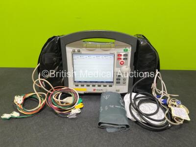 GS Corpuls3 Slim Defibrillator Ref : 04301 (Powers Up) with Corpuls Patient Box Ref : 04200 (Powers Up) with Pacer, Oximetry, ECG-D, ECG-M, CO2, CPR, NIBP and Printer Options, 4 and 6 Lead ECG Leads, BP Cuff, Hose, Paddle Lead, CO2 Cable, 3 x Li-ion Batte