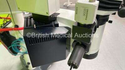 Leica M820 Surgical Microscope with Binoculars, 2 x 8.33x/22 Eyepieces, WD=225mm Lens, Sony Camera Control Unit, Control Panel and Footswitch on Leica F40 Stand (Powers Up with Good Bulb) *S/N 040313001* - 5