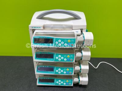 4 x B.Braun Perfusor Space Syringe Pumps with 1 x B.Braun Space Station and 1 x Power Supply (All Power Up)