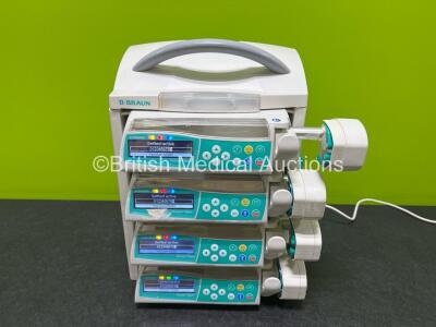 4 x B.Braun Perfusor Space Syringe Pumps with 1 x B.Braun Space Station and 1 x Power Supply (All Power Up)