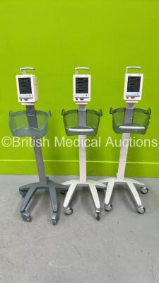 3 x Mindray Datascope Duo Vital Signs Monitors on Stands (All Power Up) *S/N MD13319-G0 / MD17447-B3 / MD17303-A3*