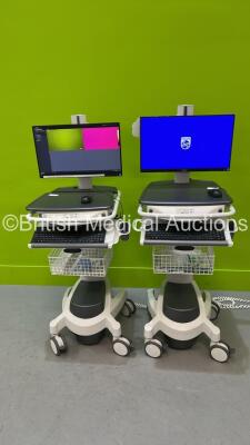 2 x Spire Healthcare Mobile Workstations with Monitors (Both Power Up) *S/N NA*