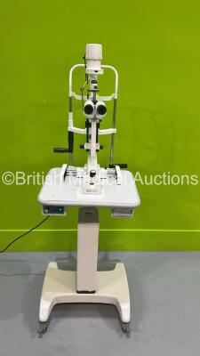 Keeler SL-40 HT Slit Lamp with Binoculars, 2 x Eyepieces and Chin Rest on Electric Ophthalmic Table (Powers Up with Good Bulb) *S/N 0110129*