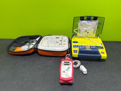 Job Lot Including 1 x Cardiac Science Powerheart AED G3 Defibrillator, 1 x CU Medical Systems Inc iPAD Defibrillator in Carry Case (Powers Up) and 1 x Masimo Rad5v Pulse Oximeter with Cable in Case *SN G1L49W0095 / N81490 / 369971*