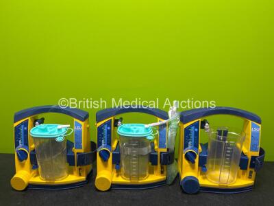 3 x Laerdal LSU Suction Units (All Power Up) with 3 x Suction Cups (1 x Missing Lid) and 3 x NiMH Batteries *SN 78271469709 / 78391472793 / 78061577033*