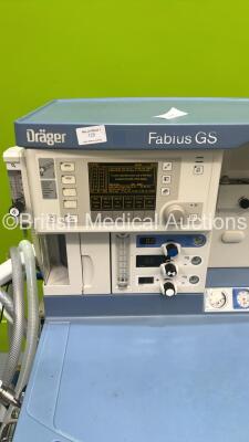 Drager Fabius GS Anaesthesia Machine Software Version 3.37b - Total Hours Run 69666 - Total Ventilator Hours 771 with Bellows and Hoses (Powers Up) *S/N ARWK0184* - 3