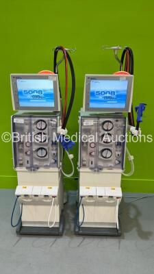 2 x Fresenius Medical Care 5008 CorDiax Dialysis Machines Software Version 4.58 / 4.58 - Running Hours 24538 / 24676 with Hoses (Both Power Up) *S/N 7VEAHA94 / 7VEAHM08*