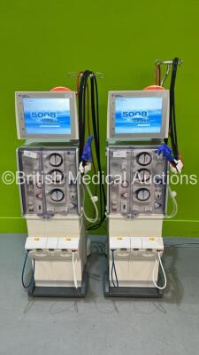 2 x Fresenius Medical Care 5008 CorDiax Dialysis Machines Software Version 4.58 / 4.58 - Running Hours 24440 / 25034 with Hoses (Both Power Up) *S/N 7VEAHM06 / 7VEAHL06*