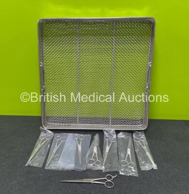 15 x Barber Scissors 7 Inch Straight *8 in Photo - 15 in Total* and 1 x Perforated Basket (Like New) *Stock Photo*