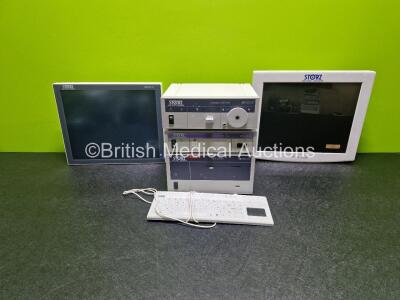 Job Lot of Karl Storz Endoscopy Units Including 1 x Telecam SL PAL 202120 20 Camera Console, 1 x 201133 20 Halogen 250 Twin Light Source Unit, 1 x Aida Control 200960 20, 1 x 200905 19 Monitor, 1 x SCSX19A1511 Monitor (All Units Power Up) and 1 x Keyboard