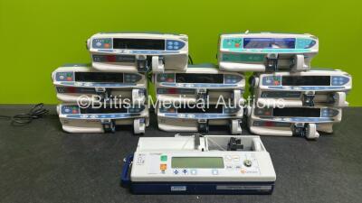 Job Lot including 1 x Carefusion Alaris PK Syringe Pump (Powers Up), 2 x Carefusion Alaris Plus CC Syringe Pumps (2 x Powers up,1 x Powers Up with Failure and 1 x Draws Power, Does Not Power Up), 2 x Carefusion Alaris CC Syringe Pumps (1 Powers Up. 1 Powe