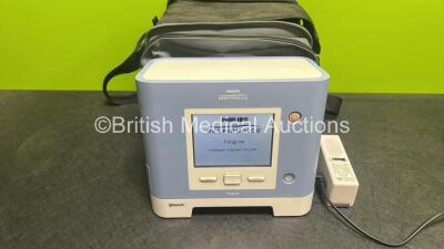 Philips Respironics Trilogy 100 Ventilator Software Version 14.2.04 *Mfd - 16/03/2020* with 1 x Li-ion Rechargeable Battery in case (Powers Up with Low Pressure, Circuit Disconnect and Internal Battery Depletion Messages Showing) * REF 1054096B*