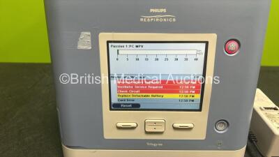 Philips Respironics Trilogy 100 Ventilator Software Version 14.2.04 with 1 x Li-ion Rechargeable Battery in case (Powers Up with Low Pressure, Ventilator Service Required, Check Circuit and Internal Battery Depleted Messages Showing) * REF 1054096 * - 2