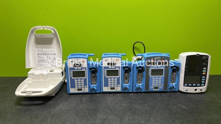 1 x Mindray VS-800 Vital Signs Monitor (No Power - Damaged SPO2 Port and Missing Light Cover), 1 x Alaris Signature Edition Gold Infusion Pump, 2 x Alaris SE Infusion Pumps (All Power Up with Malfunctions) and 1 x Philips Porta-Neb Nebulizer (Powers Up) *