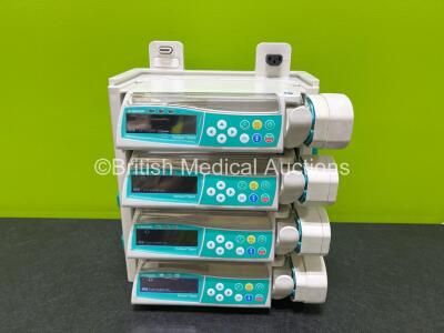 4 x B.Braun Perfusor Space Syringe Pumps with 1 x B.Braun Space Station (All Power Up, 1 x Faulty Screen - See Photos)