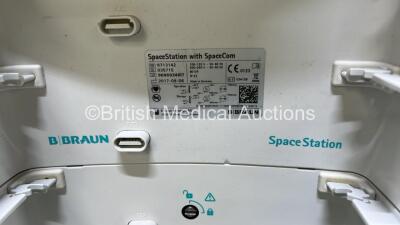 2 x B.Braun Infusomat Space Infusion Pumps (Both Power Up) with 2 x Power Supplies, 2 x B.Braun Space Stations (1 x Damaged / Missing Casing - See Photos) and 2 x Pole Clamps - 9