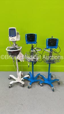 1 x Welch Allyn SPOT Vital Signs LXi Patient Monitor on Stand, 2 x GE Dinamap Carescape V100 Vital Signs Monitors on Stands (All Power Up) *S/N 20090200823 / SDT09250013SP / SDT09240096SP*