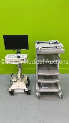 1 x Storz Stack Trolley - Incomplete and 1 x Mobile Workstation with Monitor and Keyboard
