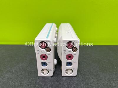 2 x Philips M3001A Modules Including ECG, SpO2, NBP, Press and Temp Options (Both with Small Crack in Casing - See Photos)