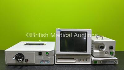 Mixed Lot Including 1 x Luxtec Model 9300XSP Unit (Powers Up and Damaged Case - See Photo), 1 x Spacelabs MOM Material Obstetrical Monitor (Untested Due to No Power Supply), 1 x Olympus CLK-4 (Powers Up - No Light) and 1 x Olympus OTV-SC Digital Signal Pr