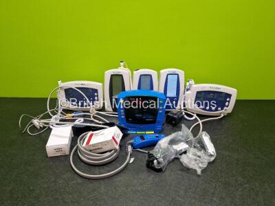 Job Lot Including 3 x Welch Allyn Spot Vital Signs Monitors, 2 x Welch Allyn 53NTO Vital Signs Monitors (4 x Power Up) and 1 x GE Dinamap V100 Patient Monitor (Powers Up) with 1 x GE Exogen Temporal Scanner and 2 x Patient Cables