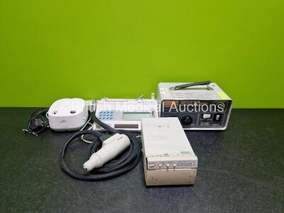 Mixed Lot Including 1 x Vitalograph Alpha Spirometer (Missing / Damaged Case - See Photo) 1 x Luxtec Universal Series 1300 Fiber Optic Light source, 1 x Retcam Accessory, 1 x Sony Video Graphic Printer UP-895CE (Damaged - See Photo) and 1 x Philips Respir