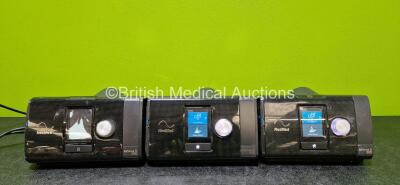 3 x ResMed Airsense 10 Elite CPAP Units (All Power Up with Stock Power Supply - Stock Power Supply Not Included, 1 x Damaged Screen and 1 x Missing Humidifier Chamber - See Photos) *SN 23192215388 / 23192579238 / 23182503080*