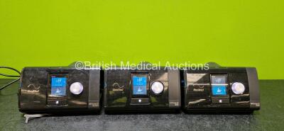 Job Lot Including 1 x ResMed Airsense 10 Autoset CPAP Unit and 2 x ResMed Airsense 10 Elite CPAP Units (All Power Up with Stock Power Supply - Stock Power Supply Not Included, 1 x Missing Side Cover and 2 x Missing Humidifier Chambers - See Photos) *SN 23