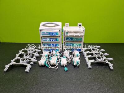 Job Lot Including 8 x B.Braun Infusomat Space Infusion Pumps (All Power Up), 2 x B.Braun Space Stations (Both Power Up) with 8 x Ref 87131130 Pole Clamps and 8 x Power Supplies (All Untested) *SN 379351 / 379348 / 379415 / 379471 / 379430 / 506334 / 380