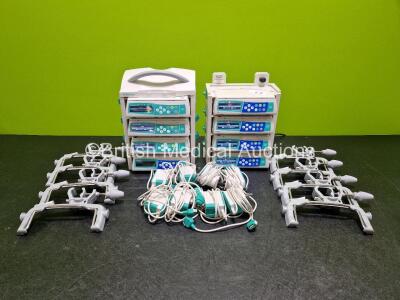 Job Lot Including 8 x B.Braun Infusomat Space Infusion Pumps (7 x Power Up), 2 x B.Braun Space Stations (Both Power Up) with 8 x Ref 87131130 Pole Clamps and 8 x Power Supplies (All Untested) *SN 380087 / 379386 / 380076 / 380024 / 379457 / 379379 / 379