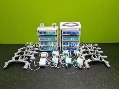 Job Lot Including 8 x B.Braun Infusomat Space Infusion Pumps (All Power Up), 2 x B.Braun Space Stations (Both Power Up) with 8 x Ref 87131130 Pole Clamps and 8 x Power Supplies (All Untested) *SN 380038 / 380143 / 506331 / 380066 / 379453 / 379423 / 380