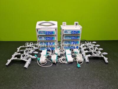 Job Lot Including 8 x B.Braun Infusomat Space Infusion Pumps (All Power Up), 2 x B.Braun Space Stations (Both Power Up) with 8 x Ref 87131130 Pole Clamps and 8 x Power Supplies (All Untested) *SN 379317 / 379424 / 380016 / 379432 / 380123 / 380234 / 506