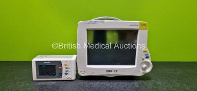 Philips IntelliVue MP30 Patient Monitor (Powers Up with Blank Screen and 1 x Missing Battery - See Photos) with 1 x Philips IntelliVue X2 Handheld Patient Monitor Including ECG, SpO2, NBP, Press and Temp Options (Powers Up with Stock Battery - Stock Batte