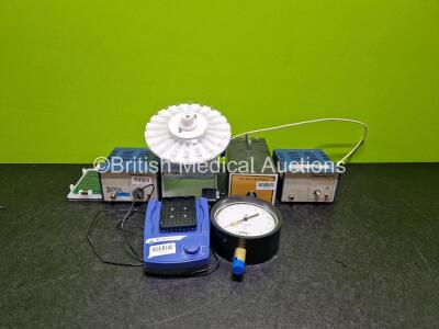 Job Lot Including 2 x Thermaline Probe Units, 1 x Ealing Fibre Optic Light Source, 1 x Stuart Scientific Blood Tube Rotator, 1 x IKA MS 3 Vortexer and 1 x Test Gauge *AN 14803 / 14795 / 14789 / 14794* 13/5