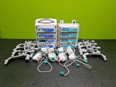 Job Lot Including 8 x B.Braun Infusomat Space Infusion Pumps (All Power Up) 2 x B.Braun Space Stations (Both Power Up) with 8 x Ref 87131130 Pole Clamps and 8 x Power Supplies (All Untested)