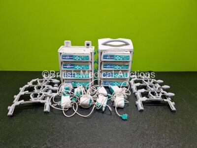 Job Lot Including 8 x B.Braun Infusomat Space Infusion Pumps (All Power Up) 2 x B.Braun Space Stations (Both Power Up) with 8 x Ref 87131130 Pole Clamps and 8 x Power Supplies (All Untested) *SN 380219 / 380185 / 380071 / 380199 / 380220 / 380192 / 5062