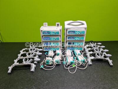 Job Lot Including 8 x B.Braun Infusomat Space Infusion Pumps (All Power Up) 2 x B.Braun Space Stations (Both Power Up) with 8 x Ref 87131130 Pole Clamps and 8 x Power Supplies (All Untested) *SN 380062 / 380230 / 505677 / 506286 / 380020 / 379314 / 3800