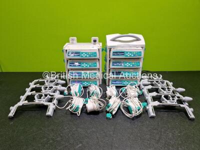 Job Lot Including 8 x B.Braun Infusomat Space Infusion Pumps (All Power Up) 2 x B.Braun Space Stations (Both Power Up) with 8 x Ref 87131130 Pole Clamps and 8 x Power Supplies (All Untested) *SN 380148 / 380214 / 380114 / 380175 / 380161 / 380140 / 3801