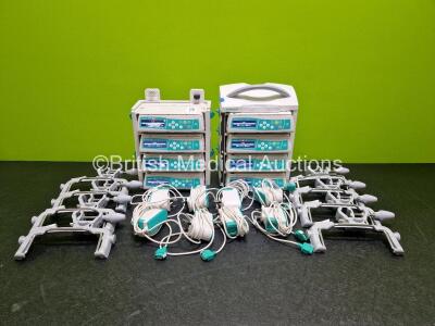 Job Lot Including 8 x B.Braun Infusomat Space Infusion Pumps (All Power Up) 2 x B.Braun Space Stations (Both Power Up) with 8 x Ref 87131130 Pole Clamps and 8 x Power Supplies (All Untested) *SN 506294 / 380217 / 380216 / 380128 / 380227 / 380117 / 3801